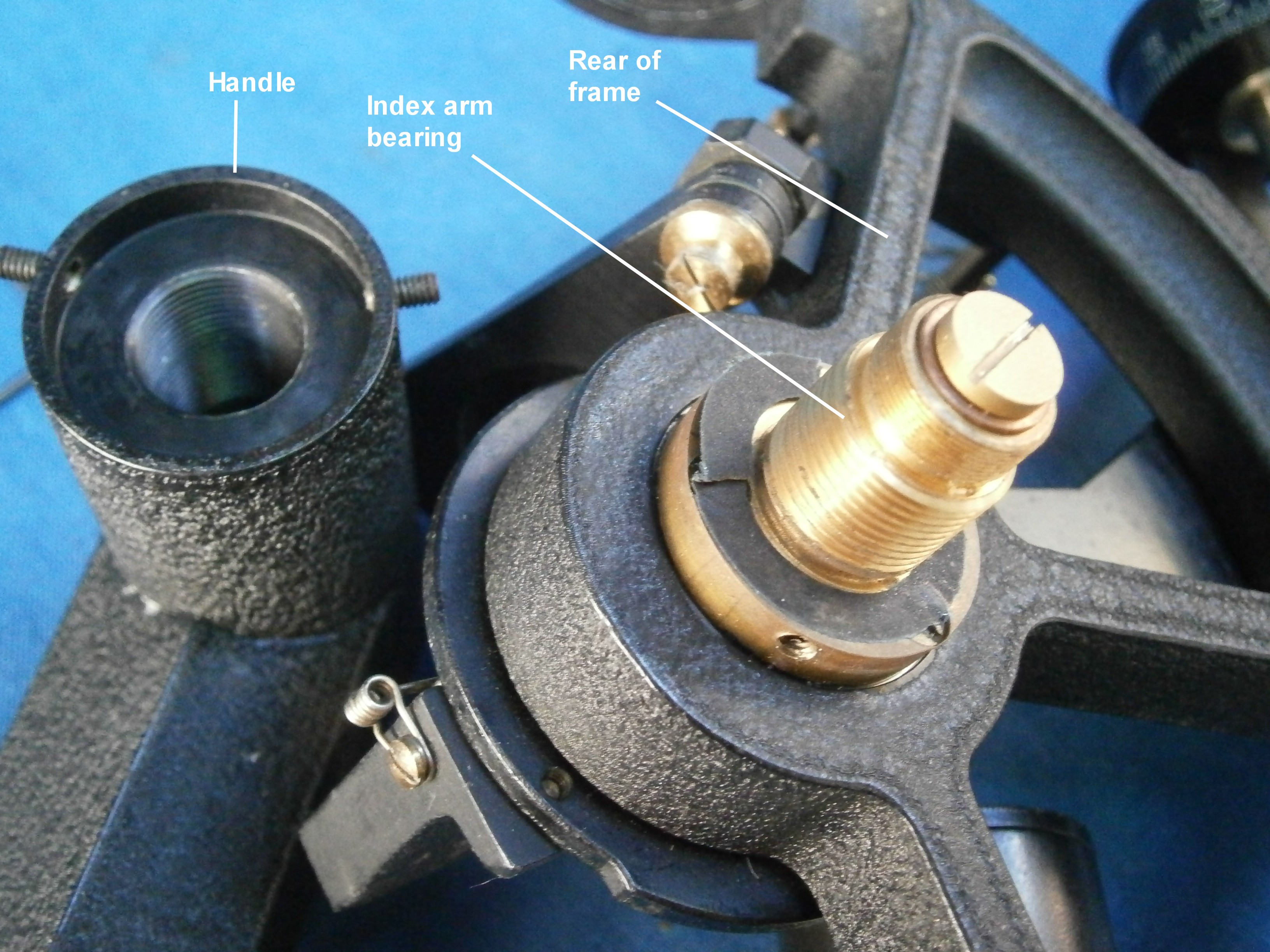 Figure 5: Index arm bearing, and handle attachment.